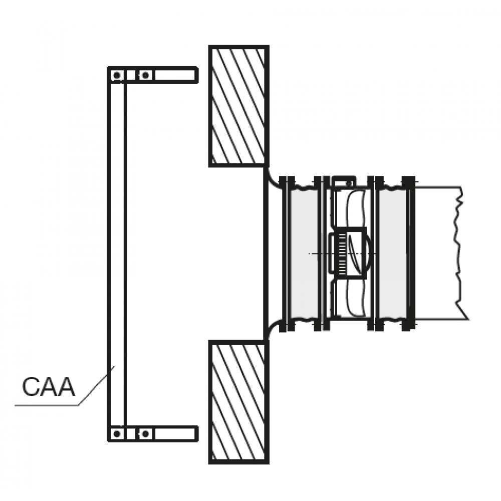jednoduchý příklad montáže na sání axiálního ventilátoru