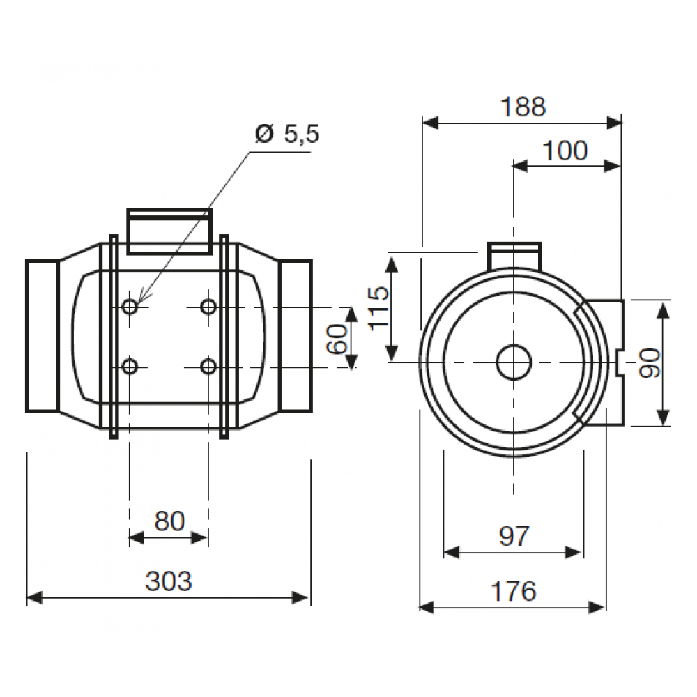 dimensions of the TD MIXVENT fan