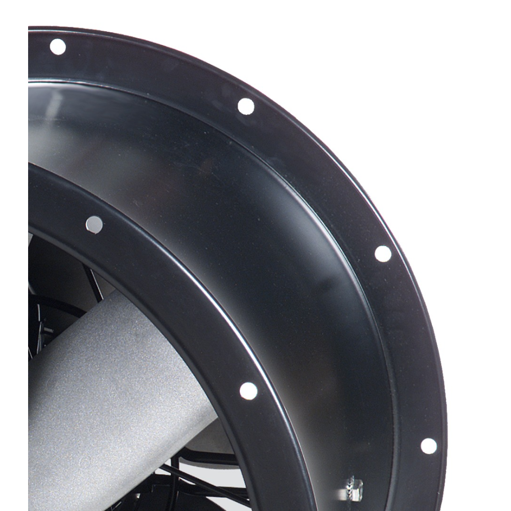 fan casing made of rolled steel, cataphoresis finish and black polyester paint, stainless steel screws