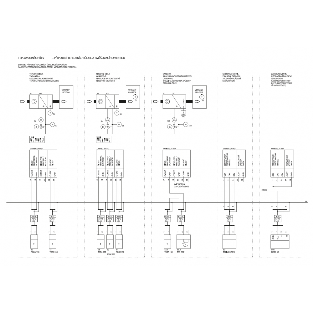 hot water heating - connection of temperature sensors and mixing valve