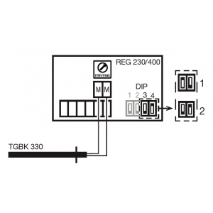 Schalterstellungen, 1 &ndash; für minimale Grenztemperatur, 2 &ndash; für maximale Grenztemperatur