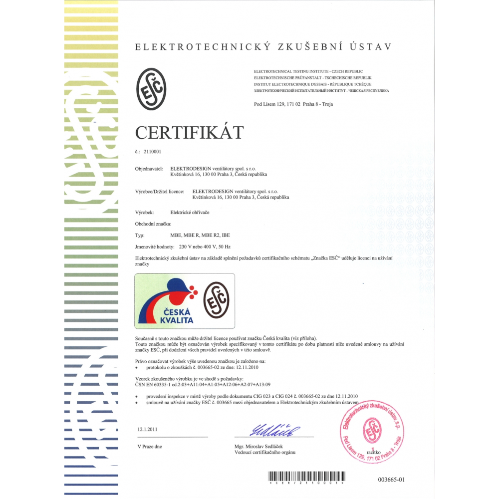 certifikát Česká kvalita