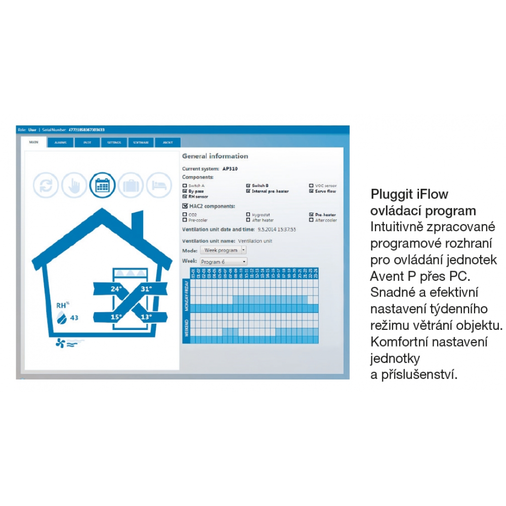 Pluggit iFlow - software pro ovládání jednotek přes PC