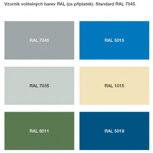 Voliteľné farby RAL (za príplatok), štandardne RAL 7045