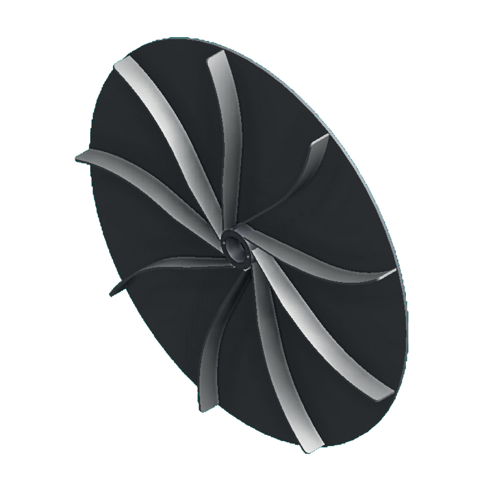 oběžné kolo s dopředu zahnutými lopatkami pro transport materiálu