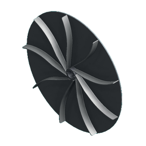 oběžné kolo s dopředu zahnutými lopatkami pro transport materiálu