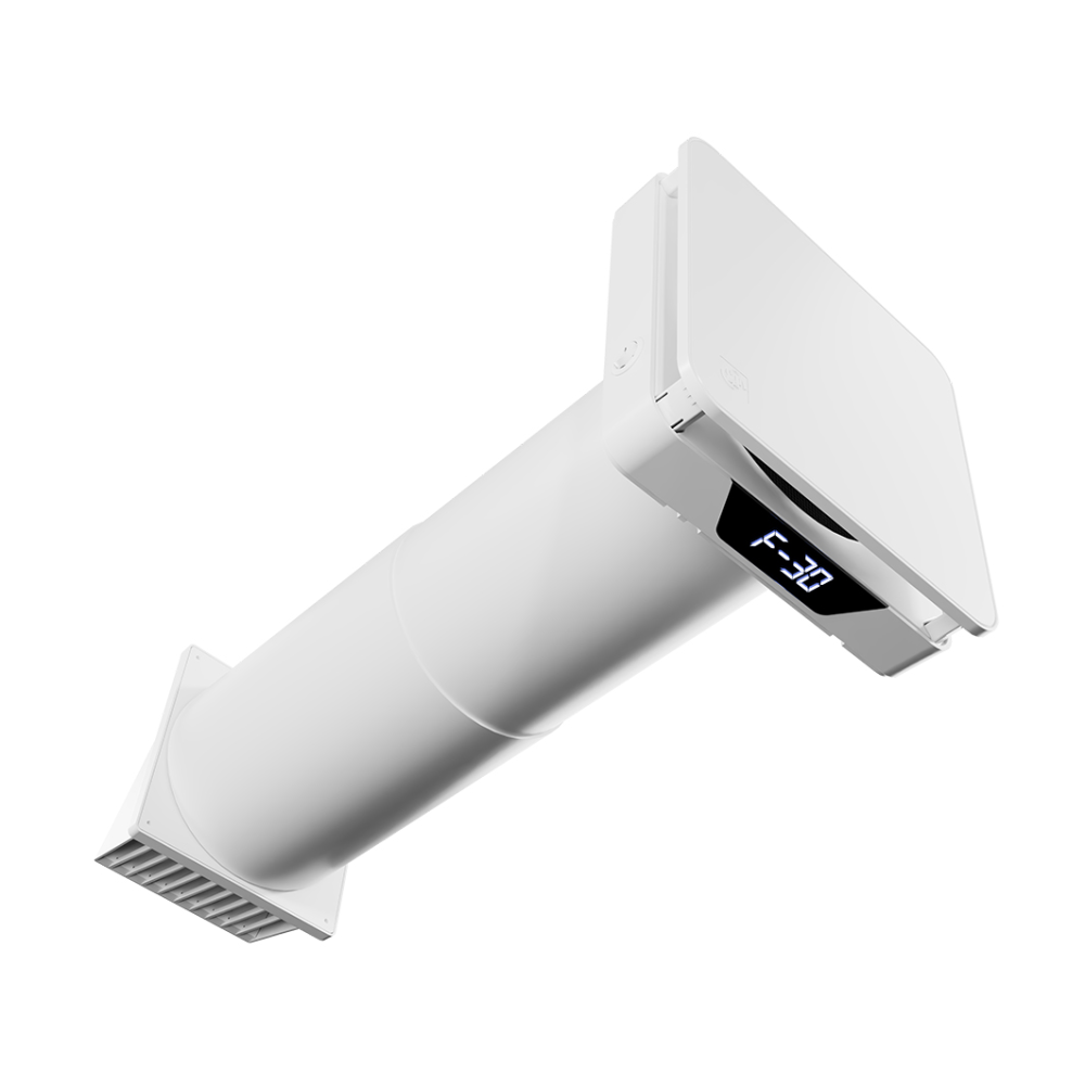 Ansicht des Lüftungsgerätes von unten mit sichtbarer Digitalanzeige